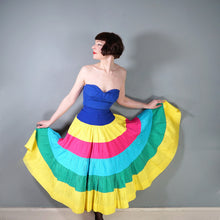 Load image into Gallery viewer, 60s 70s PINTUCKED COTTON RAINBOW COLOURBLOCK FULL SKIRT BY MEXICANA SLOANE ST - 27"
