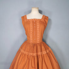 Load image into Gallery viewer, 50s TONI TODD RUST ORANGE DAY DRESS WITH PIN TUCKS AND LACE - S