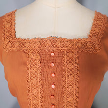 Load image into Gallery viewer, 50s TONI TODD RUST ORANGE DAY DRESS WITH PIN TUCKS AND LACE - S