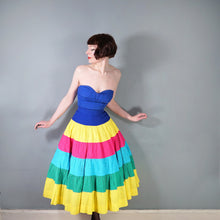 Load image into Gallery viewer, 60s 70s PINTUCKED COTTON RAINBOW COLOURBLOCK FULL SKIRT BY MEXICANA SLOANE ST - 27"