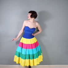 Load image into Gallery viewer, 60s 70s PINTUCKED COTTON RAINBOW COLOURBLOCK FULL SKIRT BY MEXICANA SLOANE ST - 27"