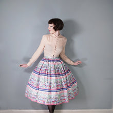 Load image into Gallery viewer, 50s PINK NOVELTY SCENIC HARBOUR AND BOATS PRINT FULL SKIRT -26-27&quot;
