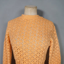 Load image into Gallery viewer, 70s PEACHY ORANGE HAND CROCHETED LACE SLEEVE TOP - S