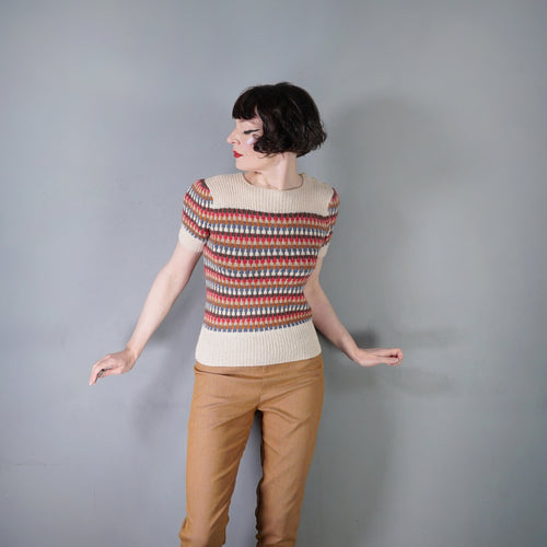 HANDKNITTED 40s PATTERN COLOURFUL AUTUMN JUMPER - M