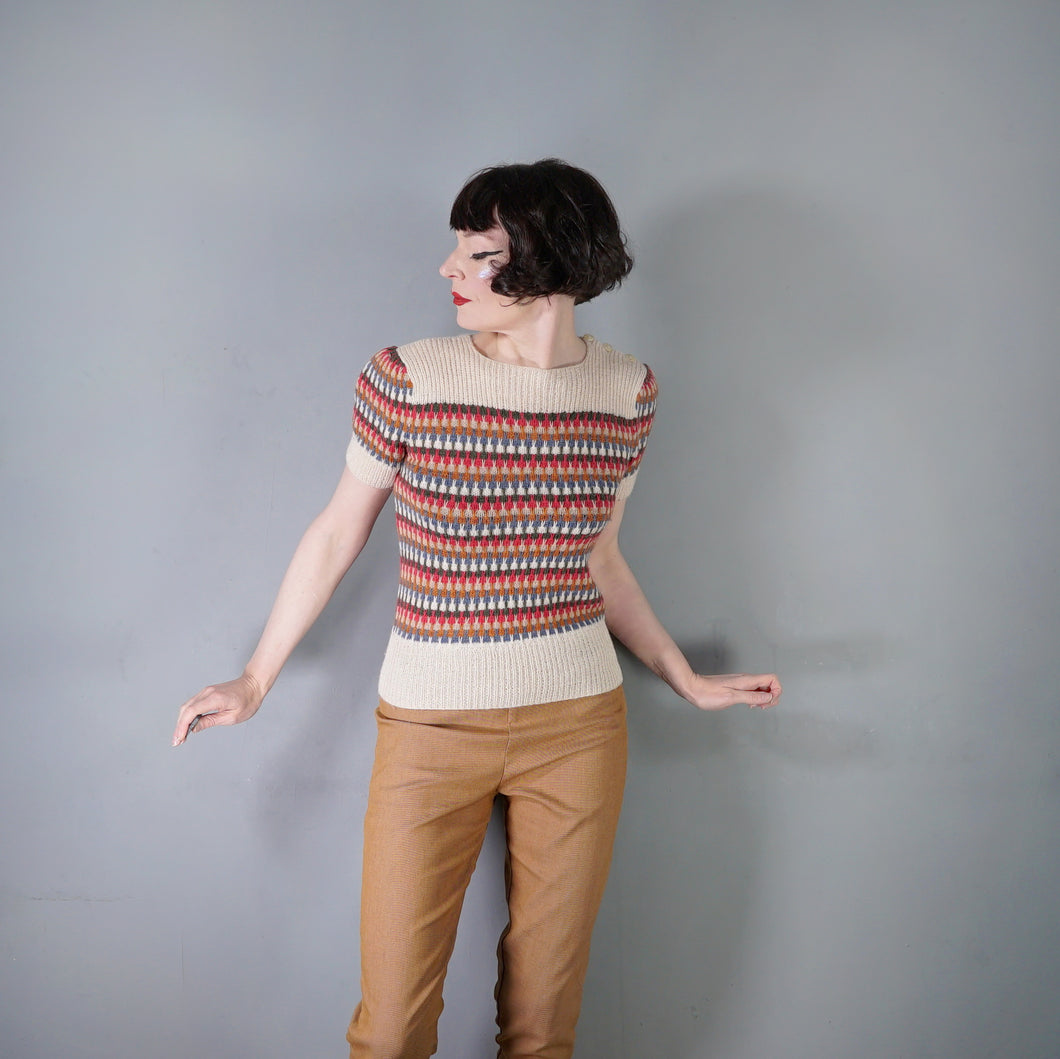 HANDKNITTED 40s PATTERN COLOURFUL AUTUMN JUMPER - M