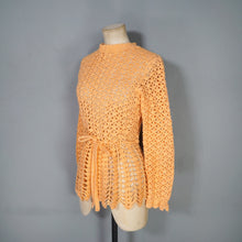 Load image into Gallery viewer, 70s PEACHY ORANGE HAND CROCHETED LACE SLEEVE TOP - S