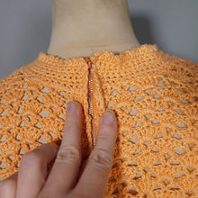 Load image into Gallery viewer, 70s PEACHY ORANGE HAND CROCHETED LACE SLEEVE TOP - S