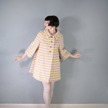 Load image into Gallery viewer, 50s 60s CLAREWOOD PASTEL YELLOW AND PURPLE STRIPE FUZZY MOHAIR SWING COAT - S-M