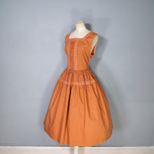 Load image into Gallery viewer, 50s TONI TODD RUST ORANGE DAY DRESS WITH PIN TUCKS AND LACE - S