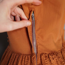 Load image into Gallery viewer, 50s TONI TODD RUST ORANGE DAY DRESS WITH PIN TUCKS AND LACE - S