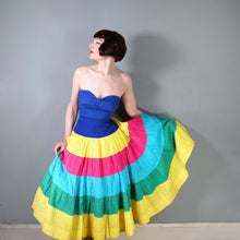 Load image into Gallery viewer, 60s 70s PINTUCKED COTTON RAINBOW COLOURBLOCK FULL SKIRT BY MEXICANA SLOANE ST - 27"