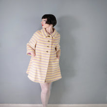 Load image into Gallery viewer, 50s 60s CLAREWOOD PASTEL YELLOW AND PURPLE STRIPE FUZZY MOHAIR SWING COAT - S-M