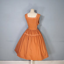 Load image into Gallery viewer, 50s TONI TODD RUST ORANGE DAY DRESS WITH PIN TUCKS AND LACE - S