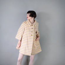 Load image into Gallery viewer, 50s 60s CLAREWOOD PASTEL YELLOW AND PURPLE STRIPE FUZZY MOHAIR SWING COAT - S-M