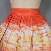 Load image into Gallery viewer, 50s RED AND LIME GREEN PAINTERLY VILLAGE PRINT NOVELTY COTTON FULL SKIRT - 25"