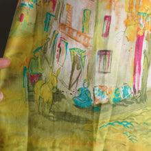 Load image into Gallery viewer, 50s RED AND LIME GREEN PAINTERLY VILLAGE PRINT NOVELTY COTTON FULL SKIRT - 25"