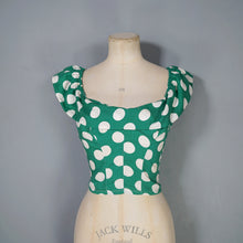 Load image into Gallery viewer, 50s "FLORELLE PARIS" GREEN POLKA DOT CROPPED OFF SHOULDER SUN TOP - XS-S