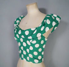 Load image into Gallery viewer, 50s "FLORELLE PARIS" GREEN POLKA DOT CROPPED OFF SHOULDER SUN TOP - XS-S