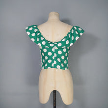 Load image into Gallery viewer, 50s "FLORELLE PARIS" GREEN POLKA DOT CROPPED OFF SHOULDER SUN TOP - XS-S