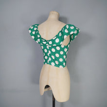 Load image into Gallery viewer, 50s "FLORELLE PARIS" GREEN POLKA DOT CROPPED OFF SHOULDER SUN TOP - XS-S