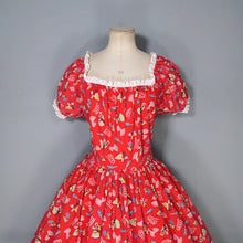 Load image into Gallery viewer, 50s RED COTTON NOVELTY PRINT FLAMENCO PRINT RUFFLED FULL SKIRT - S-M