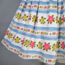 Load image into Gallery viewer, 50s 60s BLUE STRIPE AND ROSE TEXTURED COTTON DAY DRESS - XS-S / petite fit