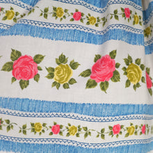 Load image into Gallery viewer, 50s 60s BLUE STRIPE AND ROSE TEXTURED COTTON DAY DRESS - XS-S / petite fit