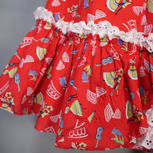 Load image into Gallery viewer, 50s RED COTTON NOVELTY PRINT FLAMENCO PRINT RUFFLED FULL SKIRT - S-M