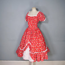 Load image into Gallery viewer, 50s RED COTTON NOVELTY PRINT FLAMENCO PRINT RUFFLED FULL SKIRT - S-M