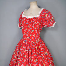 Load image into Gallery viewer, 50s RED COTTON NOVELTY PRINT FLAMENCO PRINT RUFFLED FULL SKIRT - S-M