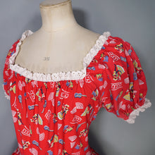 Load image into Gallery viewer, 50s RED COTTON NOVELTY PRINT FLAMENCO PRINT RUFFLED FULL SKIRT - S-M