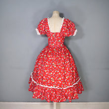 Load image into Gallery viewer, 50s RED COTTON NOVELTY PRINT FLAMENCO PRINT RUFFLED FULL SKIRT - S-M
