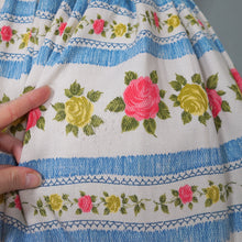 Load image into Gallery viewer, 50s 60s BLUE STRIPE AND ROSE TEXTURED COTTON DAY DRESS - XS-S / petite fit