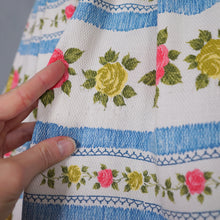 Load image into Gallery viewer, 50s 60s BLUE STRIPE AND ROSE TEXTURED COTTON DAY DRESS - XS-S / petite fit