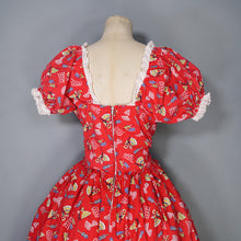 Load image into Gallery viewer, 50s RED COTTON NOVELTY PRINT FLAMENCO PRINT RUFFLED FULL SKIRT - S-M