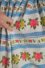 Load image into Gallery viewer, 50s 60s BLUE STRIPE AND ROSE TEXTURED COTTON DAY DRESS - XS-S / petite fit
