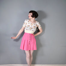 Load image into Gallery viewer, 60s CANDY PINK PLEATED MINI BUTTON THROUGH SKIRT - 26&quot;