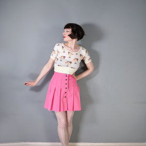 60s CANDY PINK PLEATED MINI BUTTON THROUGH SKIRT - 26"