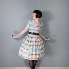 Load image into Gallery viewer, GREY AND WHITE RAINBOW STRIPE 50s COTTON DAY DRESS - S