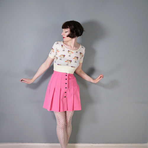 60s CANDY PINK PLEATED MINI BUTTON THROUGH SKIRT - 26