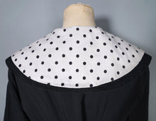 Load image into Gallery viewer, 50s BLACK FIT AND FLARE DRESS WITH POLKA DOT COLLAR AND CUFFS - S