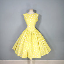 Load image into Gallery viewer, 50s / 60s YELLOW CIRCLE PRINT FULL SKIRT COTTON DRESS - S-M