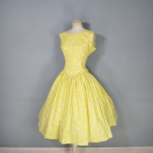 Load image into Gallery viewer, 50s / 60s YELLOW CIRCLE PRINT FULL SKIRT COTTON DRESS - S-M