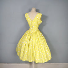 Load image into Gallery viewer, 50s / 60s YELLOW CIRCLE PRINT FULL SKIRT COTTON DRESS - S-M