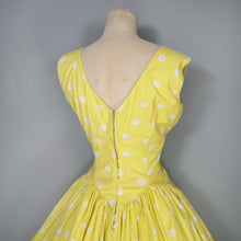 Load image into Gallery viewer, 50s / 60s YELLOW CIRCLE PRINT FULL SKIRT COTTON DRESS - S-M