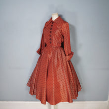 Load image into Gallery viewer, 40s 50s FRED HOWARD RUST COLOURED POLKA DOT FULL CIRCLE DRESS - M