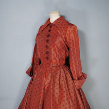 Load image into Gallery viewer, 40s 50s FRED HOWARD RUST COLOURED POLKA DOT FULL CIRCLE DRESS - M
