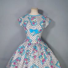 Load image into Gallery viewer, 50s 60s COLOURFUL FLORAL FULL SKIRTED COTTON DAY DRESS - petite fit / XXS