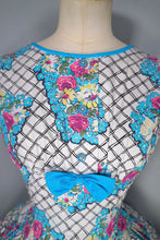 Load image into Gallery viewer, 50s 60s COLOURFUL FLORAL FULL SKIRTED COTTON DAY DRESS - petite fit / XXS