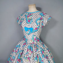 Load image into Gallery viewer, 50s 60s COLOURFUL FLORAL FULL SKIRTED COTTON DAY DRESS - petite fit / XXS